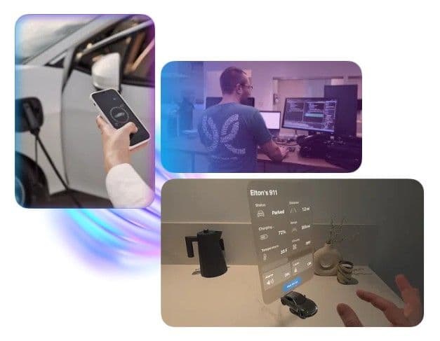 Collage of cellphone, computer, and hologram