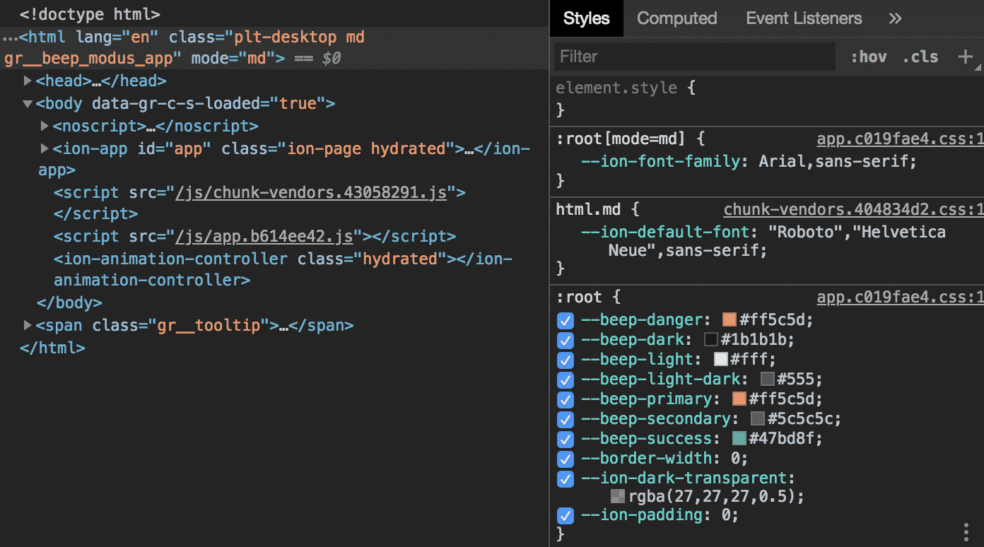 Modifying built-in Ionic styles is made easy and elegant with CSS variables