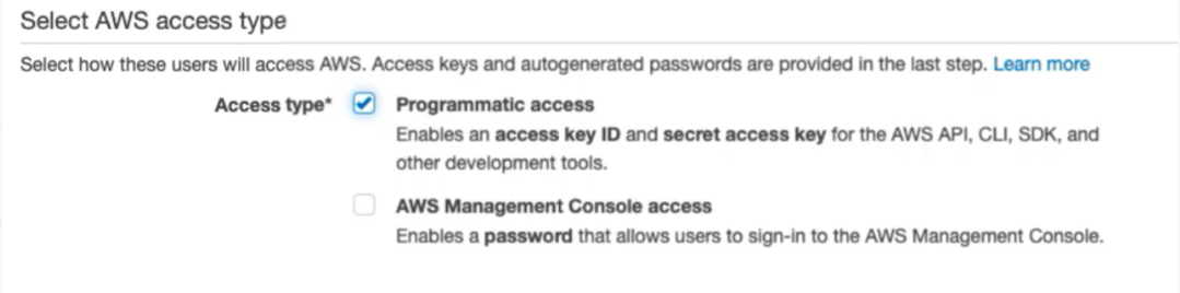 Select AWS access type